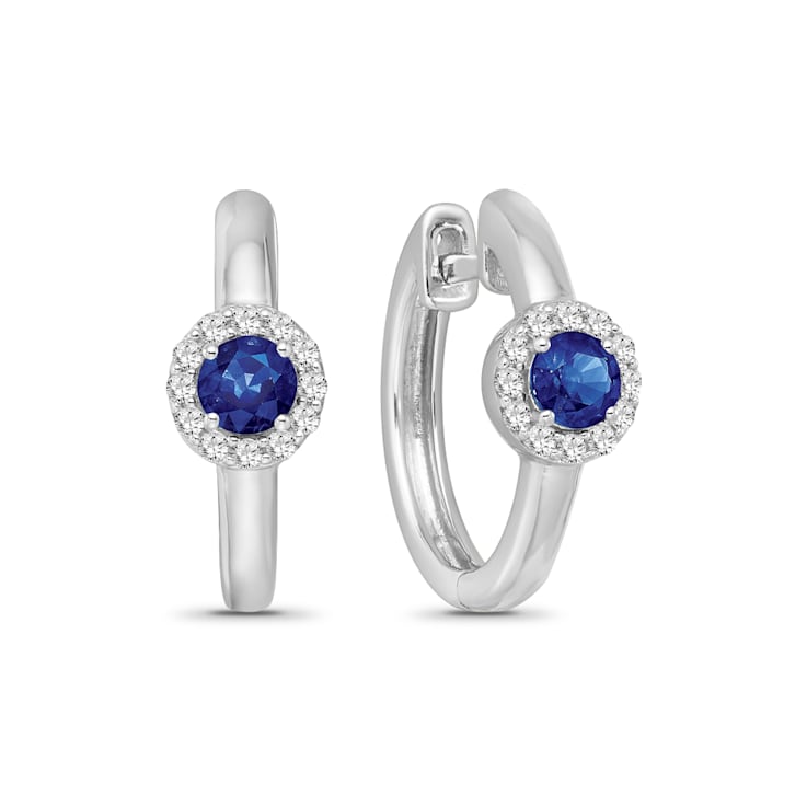 Diamond 0.20Ctw and  Blue sapphire Sterling Silver Earring