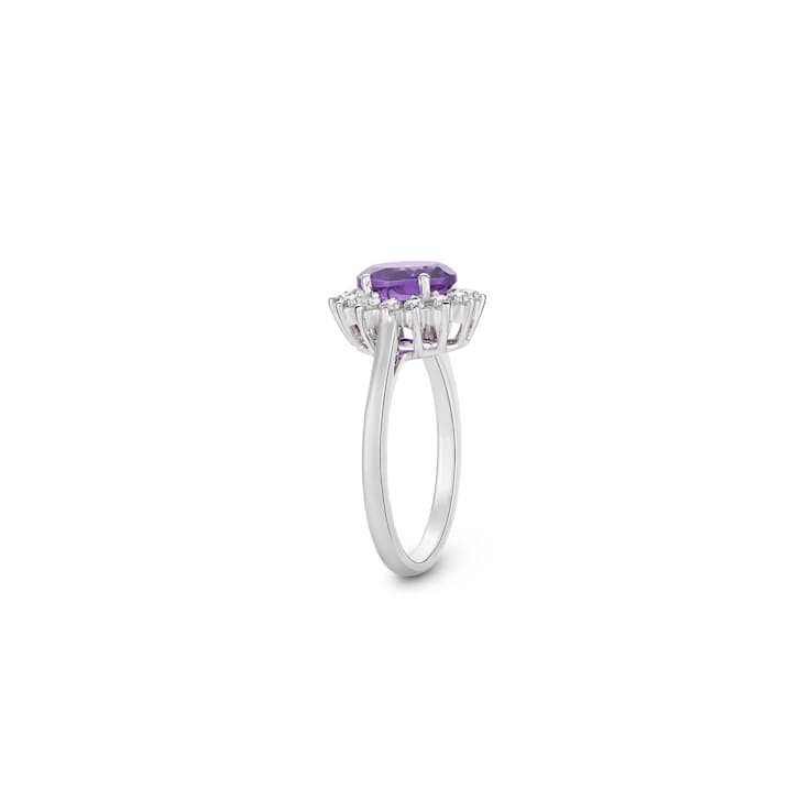 Sterling Silver Diamond and Amethyst Ring 0.33ctw