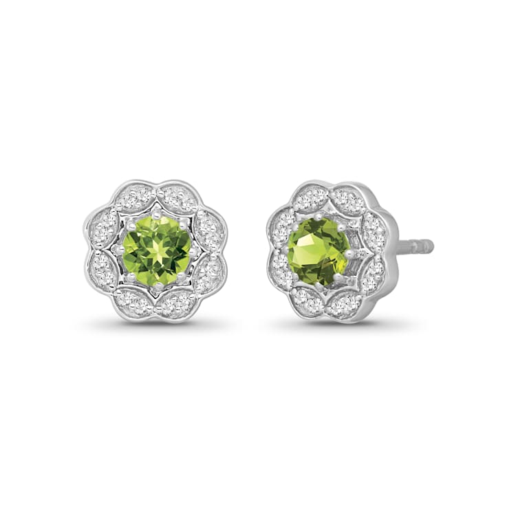 Diamond 0.12Ctw and Peridot Sterling Silver Earring