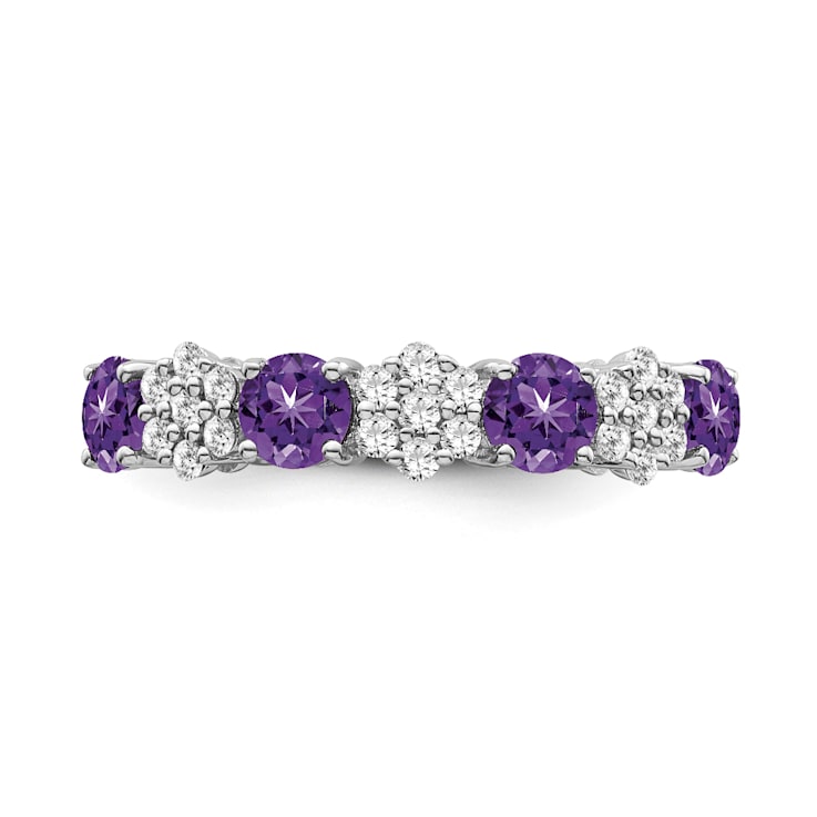 Sterling Silver Diamond 0.25Ctw and Amethyst Ring