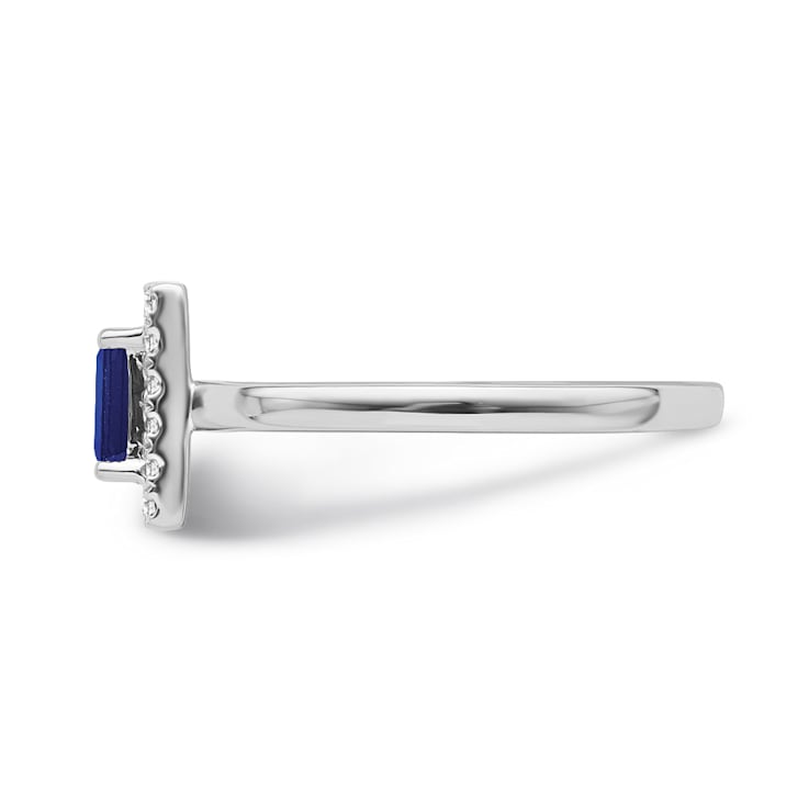 Sterling Silver Diamond 0.12Ctw and Sapphire Ring