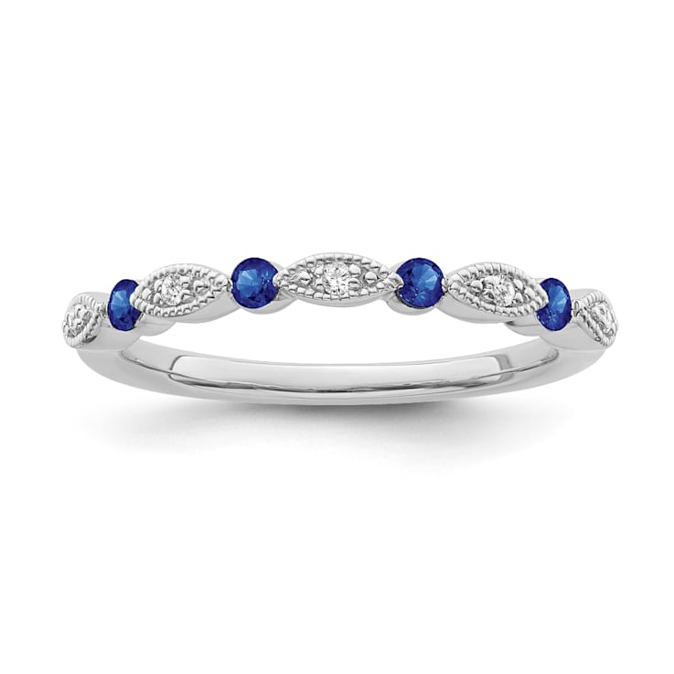 Sterling Silver Diamond and Sapphire Ring 0.05ctw