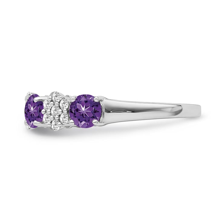 Sterling Silver Diamond 0.25Ctw and Amethyst Ring