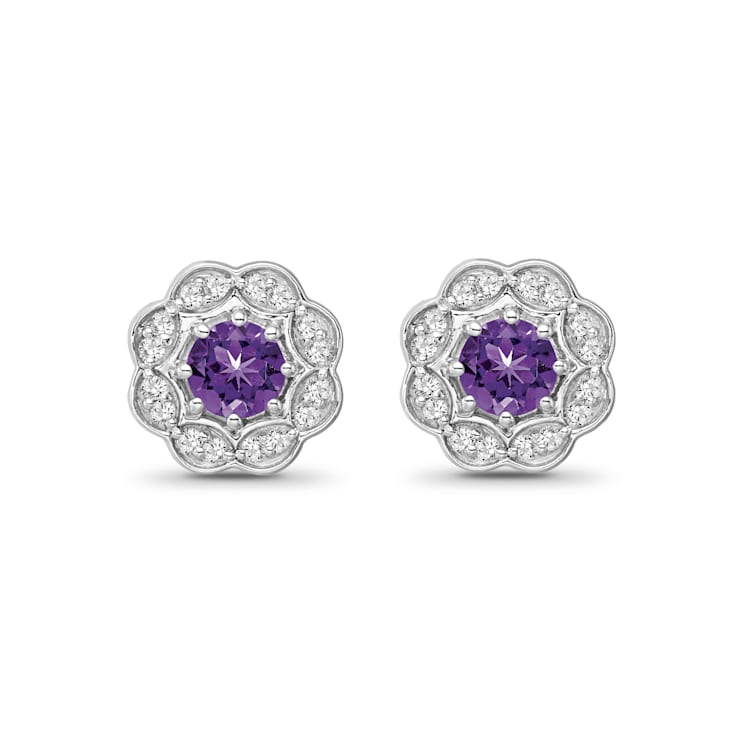Diamond 0.12Ctw and amethyst Sterling Silver Earring