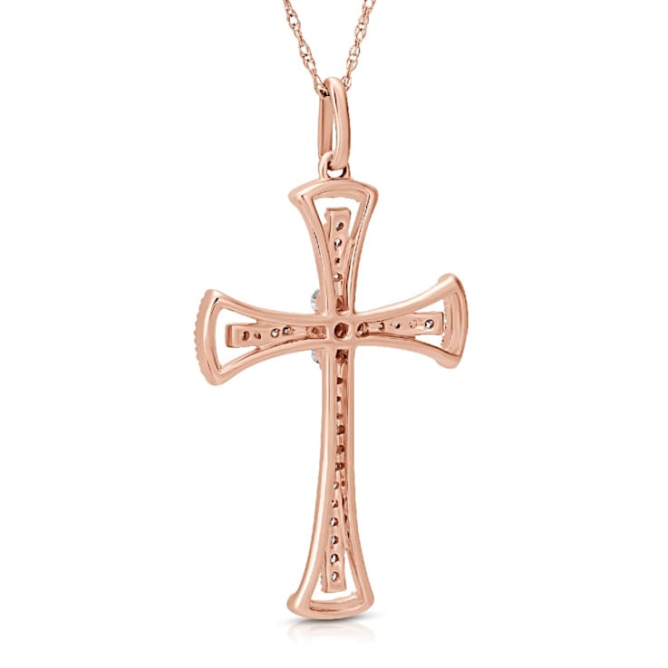 Diamond 0.25Ctw 10k Rose Gold Cross Pendant With Chain