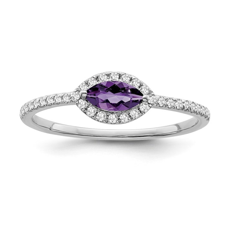 Sterling Silver Diamond and Amethyst Ring 0.16ctw