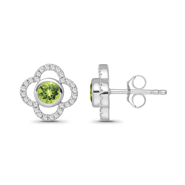 Diamond 0.25Ctw and Peridot Sterling Silver Earring