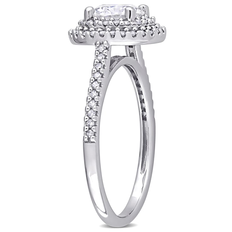 1 CT DEW Created Moissanite and 1/3 CT TW Diamond Double Halo Engagement
Ring in 14K White Gold