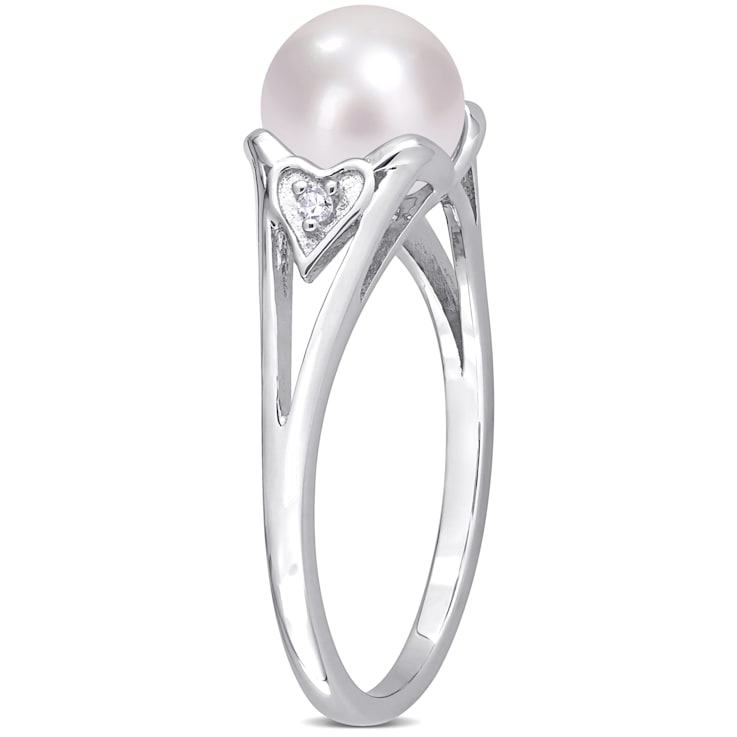 7-7.5MM Freshwater Cultured Pearl and Diamond Accent Split-Shank Ring in
Sterling Silver