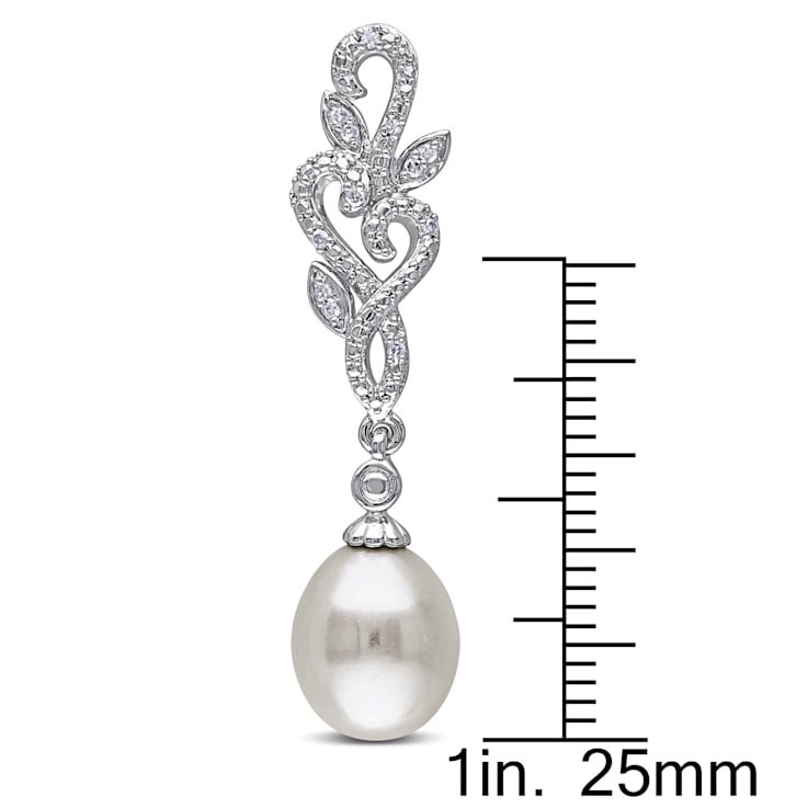 8.5-9 MM Freshwater Cultured Pearl and 1/10 CT TW Diamond Leaf Drop
Earrings in Sterling Silver