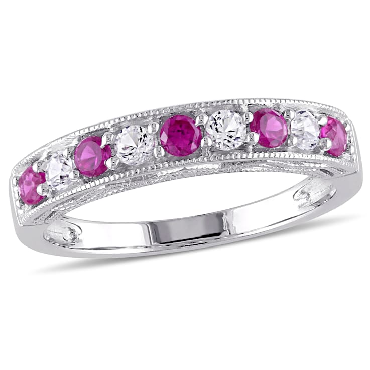 4/5 CT TGW Created Ruby and Created White Sapphire Anniversary Ring in
Sterling Silver