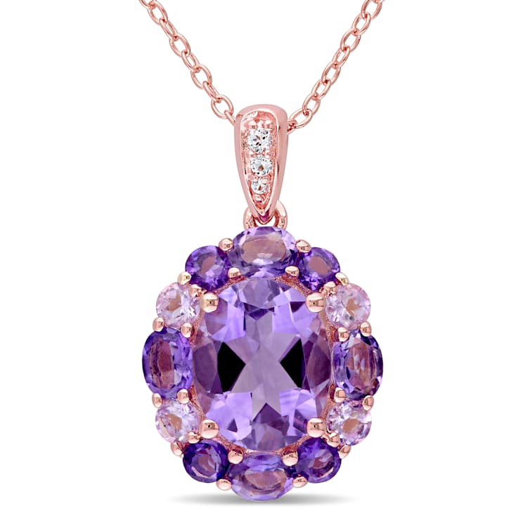 3 5/8 CT TGW Multi-Gemstones Floral Pendant with Chain in Rose Plated
Sterling Silver