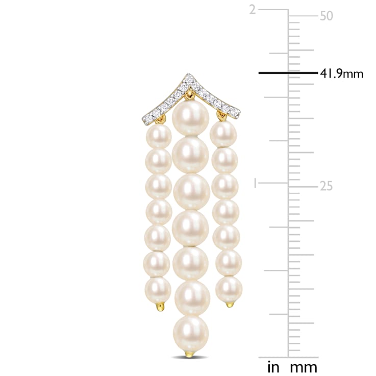 Cultured Pearl and 1/4 CT TGW White Topaz Earrings in 14K Yellow Gold
Over Sterling Silver