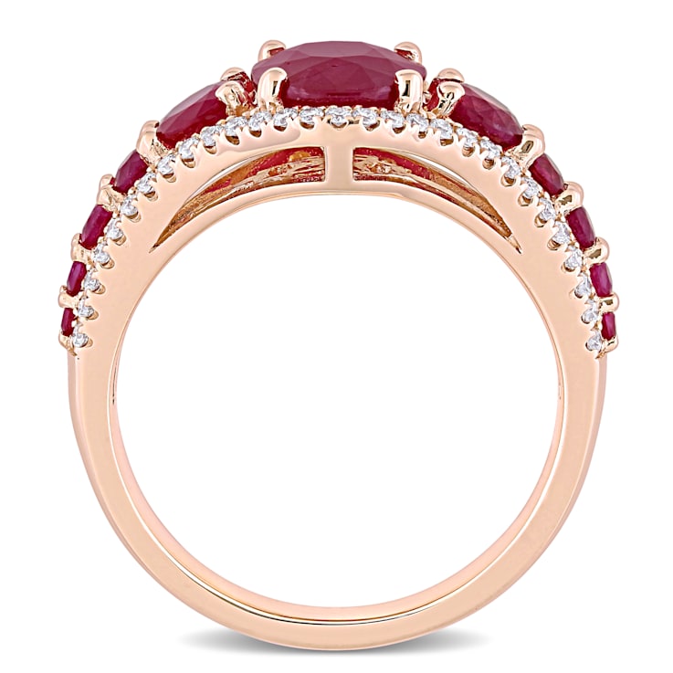 3 2/5 CT TGW Ruby and 1/3 CT TW Diamond Graduated Ring in 14K Rose Gold