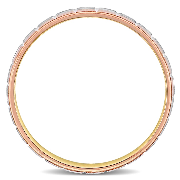 Ladies 6mm Matte Three Row Wedding Band in 10K 3-Tone Gold