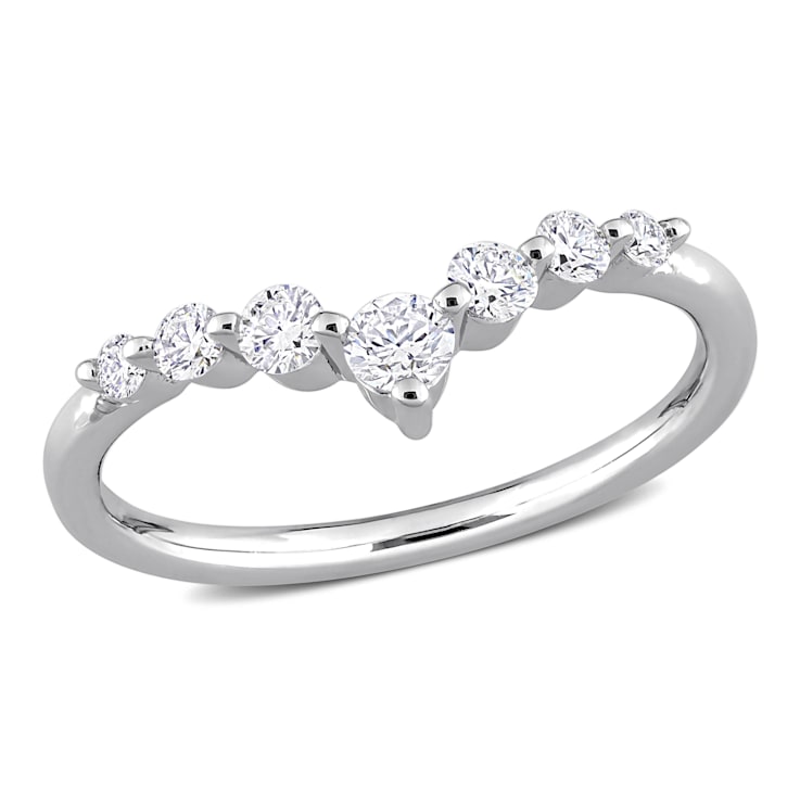 3/8 CT TGW Lab Grown Diamond Chevron Ring in Platinum Plated Sterling Silver
