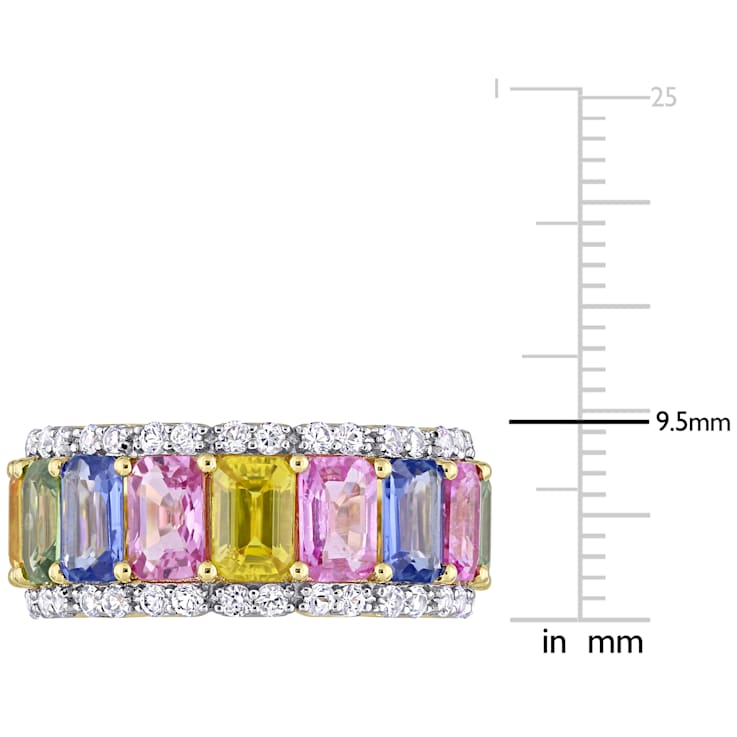 6 4/5 CT TGW Multi-Color Sapphire Anniversary Band Ring in 14K Yellow Gold