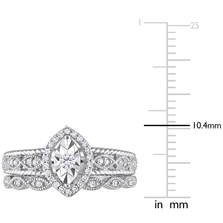 1/5 CT TW Diamond Oval Halo Bridal Ring Set in Sterling Silver