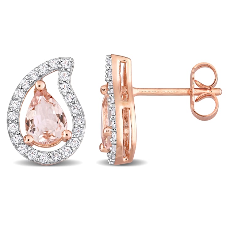 1 7/8 CT TGW Morganite and White Topaz Teardrop Stud Earrings in Rose
Plated Sterling Silver
