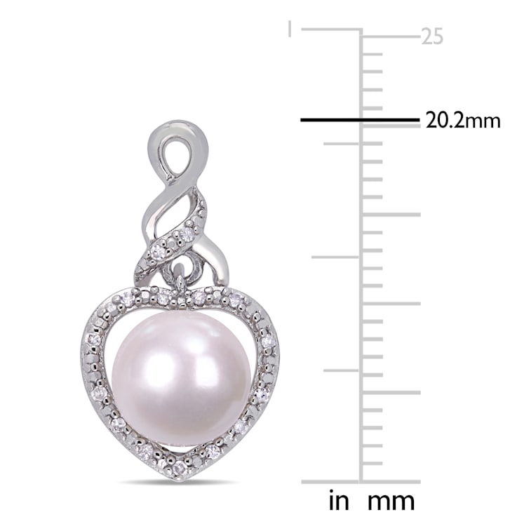 7-7.5 MM Freshwater Cultured Pearl and 1/10 CT TW Diamond Heart Drop
Earrings in Sterling Silver