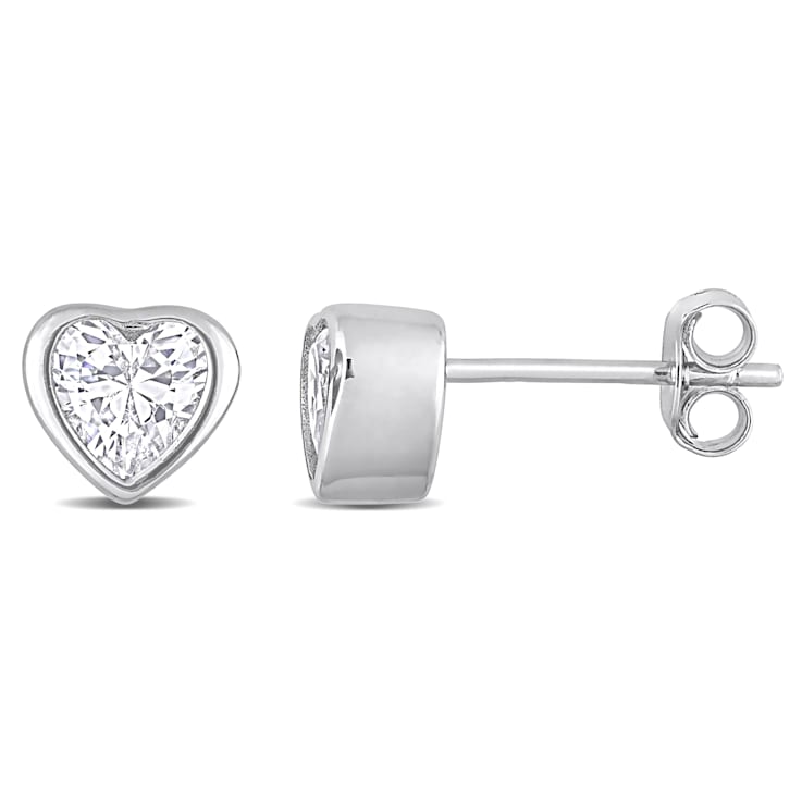 1 5/8 CT TGW Cubic Zirconia Heart Stud Earrings in Sterling Silver