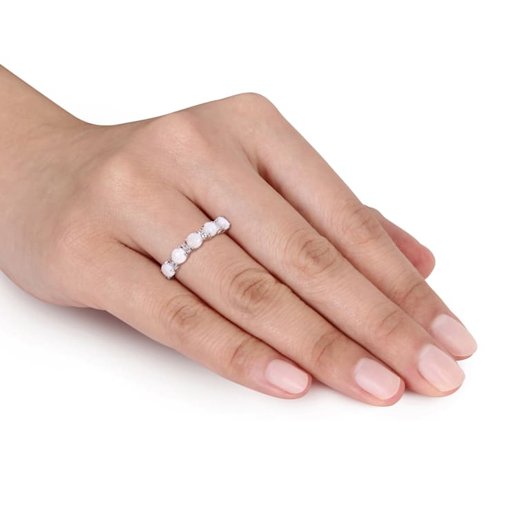 1 CT TGW Opal and White Topaz Semi Eternity Ring Sterling Silver