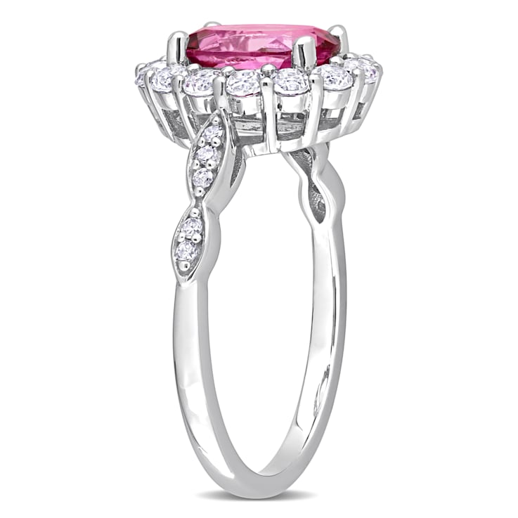 2 1/10 CT TGW Pink Topaz and Diamond Accent Halo Ring in 10K White Gold