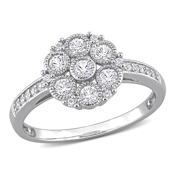 3/4 CT TGW Created White Sapphire Floral Ring in Sterling Silver