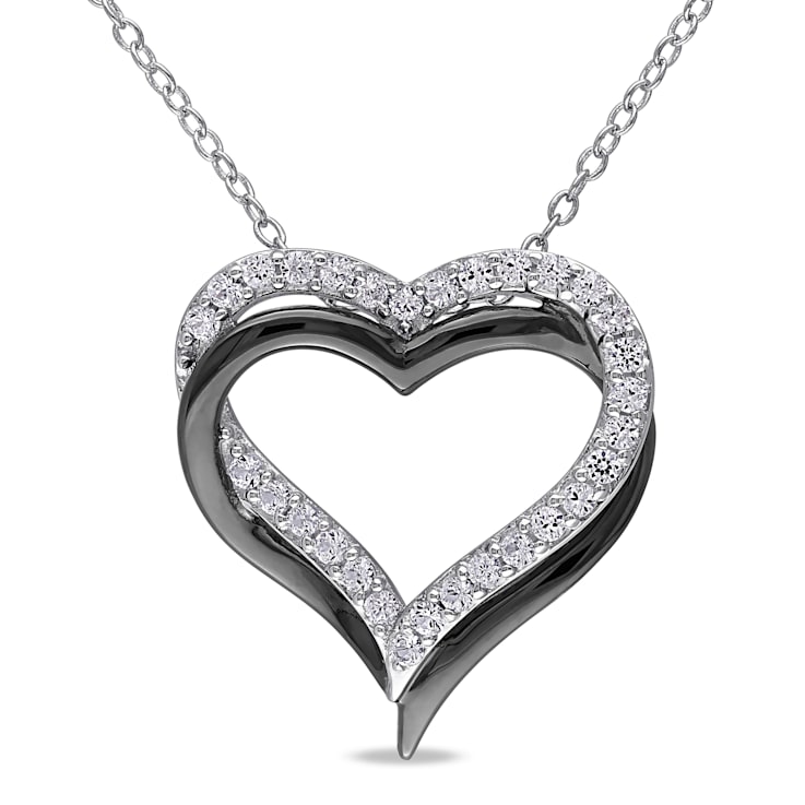 Created White Sapphire Crossover Heart Pendant With Chain Sterling
Silver with Black Rhodium Plating
