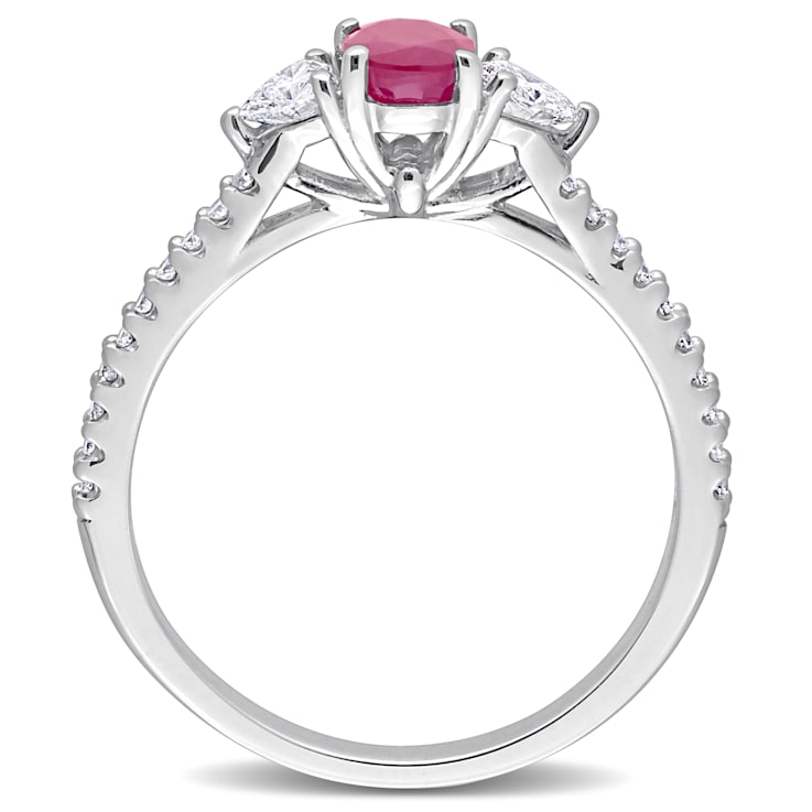3/5 CT TGW Ruby and 1/2 CT TW Diamond Three-Stone Ring in 14K White Gold