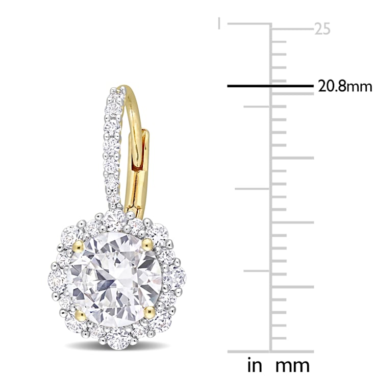 4 CT TGW Created White Sapphire Halo Earrings in Yellow Plated Sterling Silver