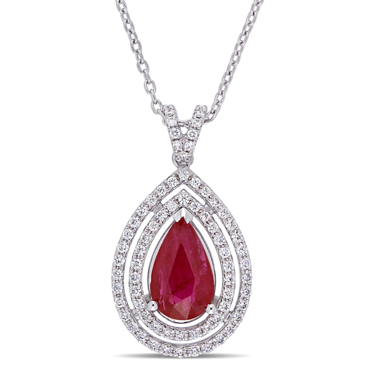 1 3/4 CT TGW Ruby and 1/3 CT TW Diamond Teardrop Necklace in 18K White Gold