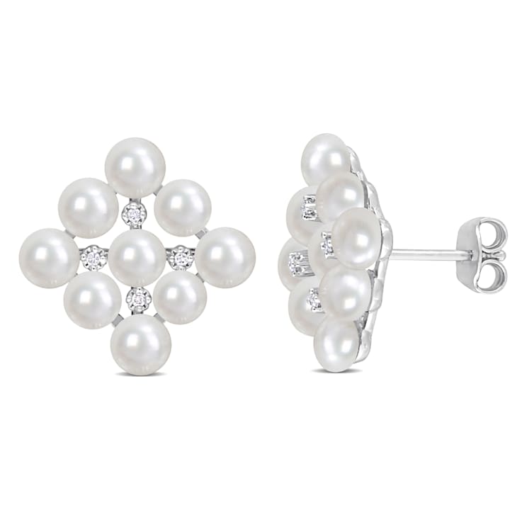 4-4.5mm Cultured Freshwater Pearl and Diamond Accent Stud Earrings in
Sterling Silver