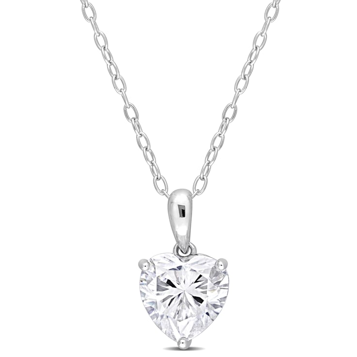 2 CT DEW Created Moissanite Solitaire Pendant with Heart Detail and
Chain in Sterling Silver