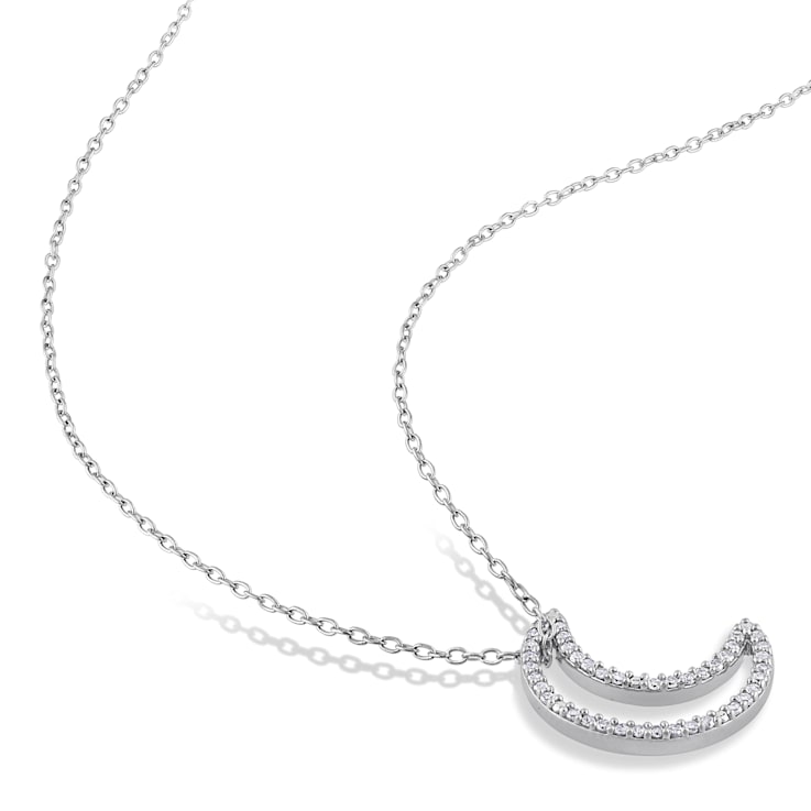 1/5 CT TDW Diamond Moon Pendant with Chain in Sterling Silver