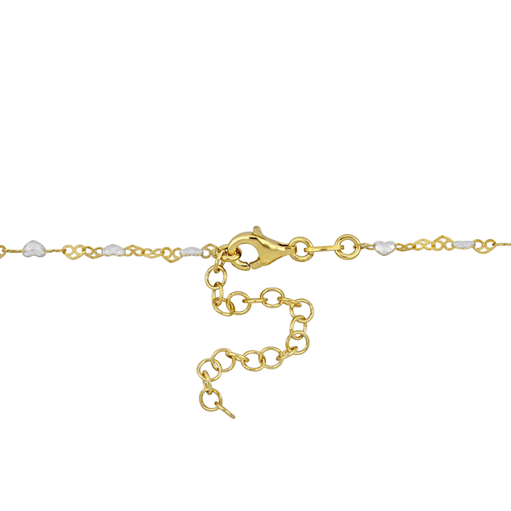 White Enamel Heart Link Necklace in 14K Yellow Gold Over Sterling Silver