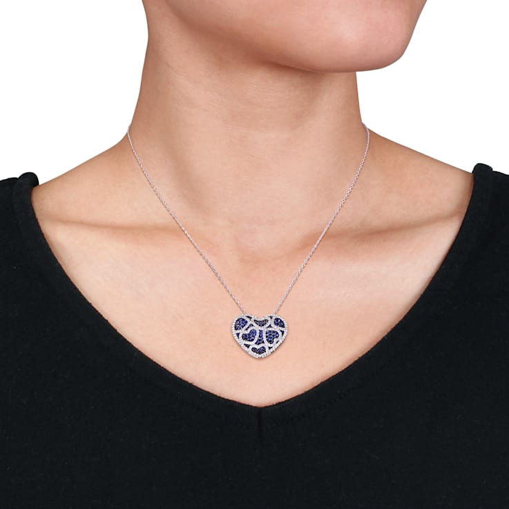 4 CT TGW Created Blue and Created White Sapphire Heart Cluster Necklace
in Sterling Silver