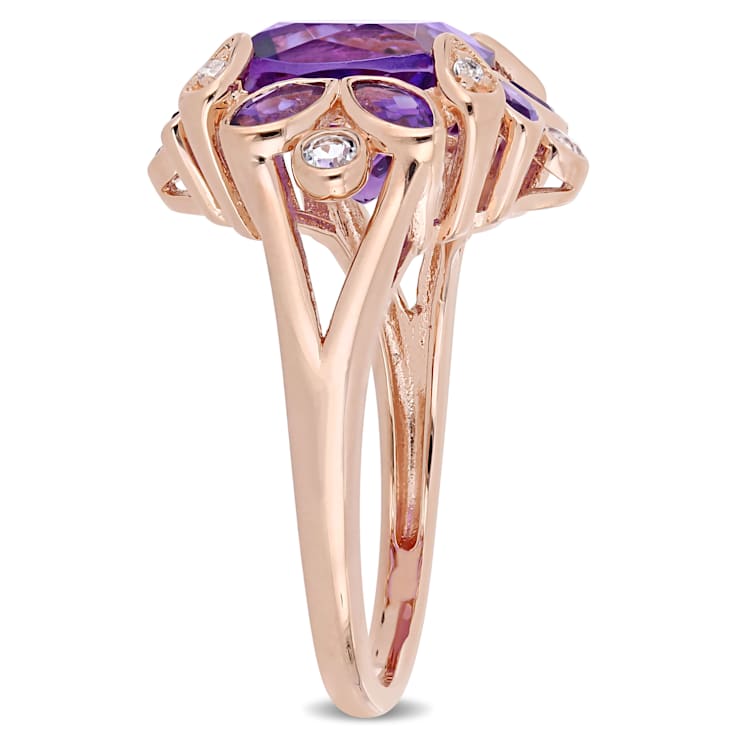 3 1/3 CT TGW Amethyst and Topaz Floral Ring in Rose Gold Plated Sterling Silver