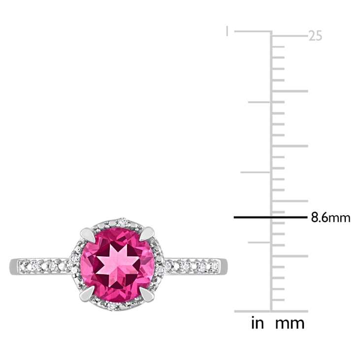 1 3/5 CT TGW Pink Topaz and Diamond Accent Halo Engagement Ring in 10K
White Gold