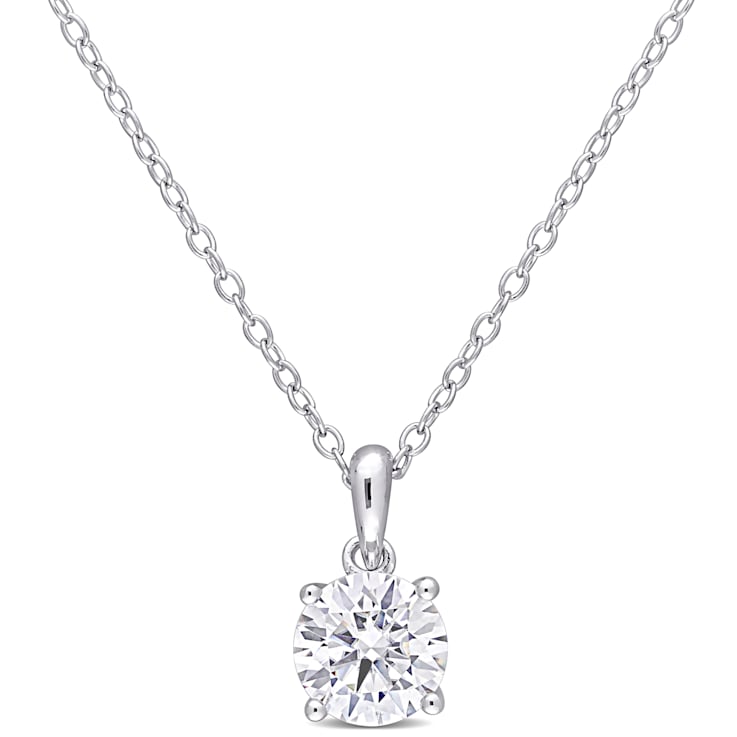 1 CT DEW Created Moissanite Solitaire Pendant With Chain in Sterling Silver