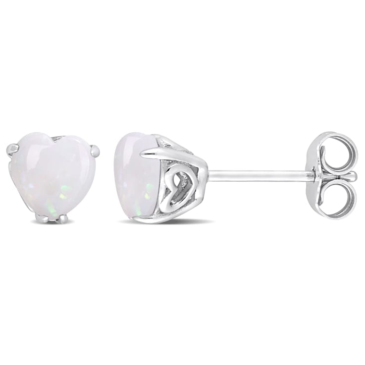 1 CT TGW Heart Shape Opal Stud Earrings in Sterling Silver