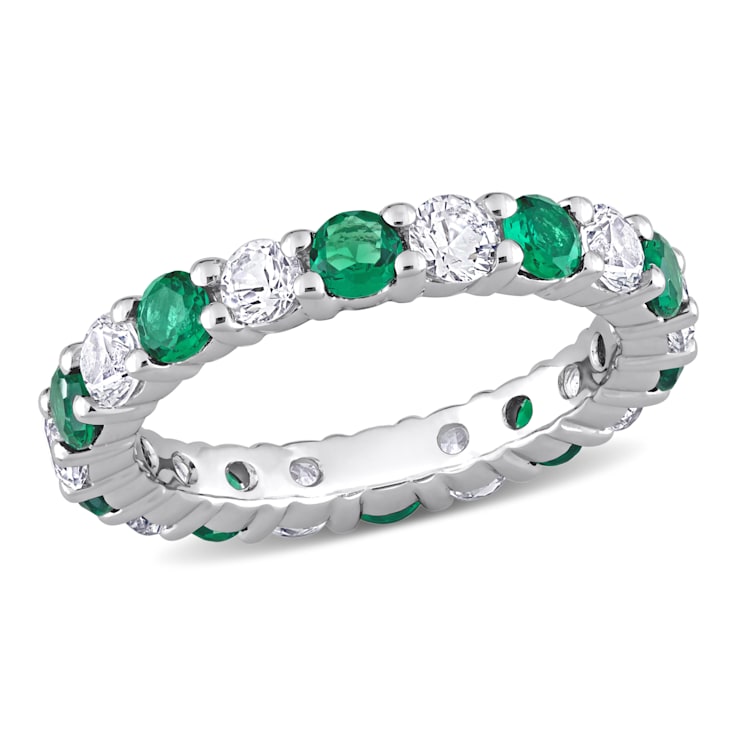 3 1/5 CTW Created Emerald and Created White Sapphire Eternity Band in
Sterling Silver