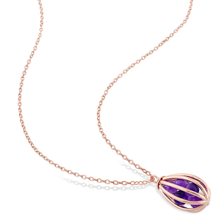 2 3/4 CT TGW Amethyst Cage Pendant with Chain in Rose Gold Plated Silver