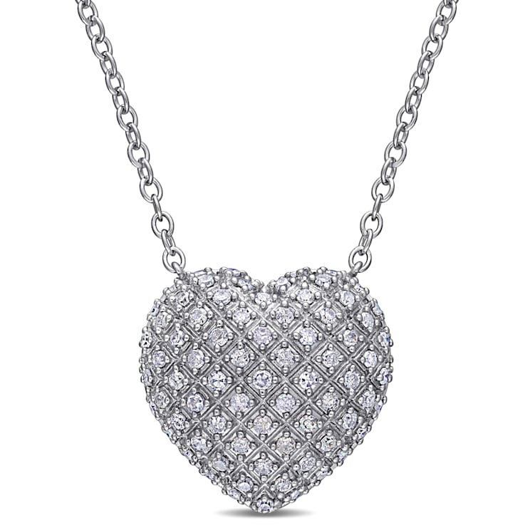 1 CT TW Round-Cut Diamond Clustered Heart Necklace in Sterling Silver