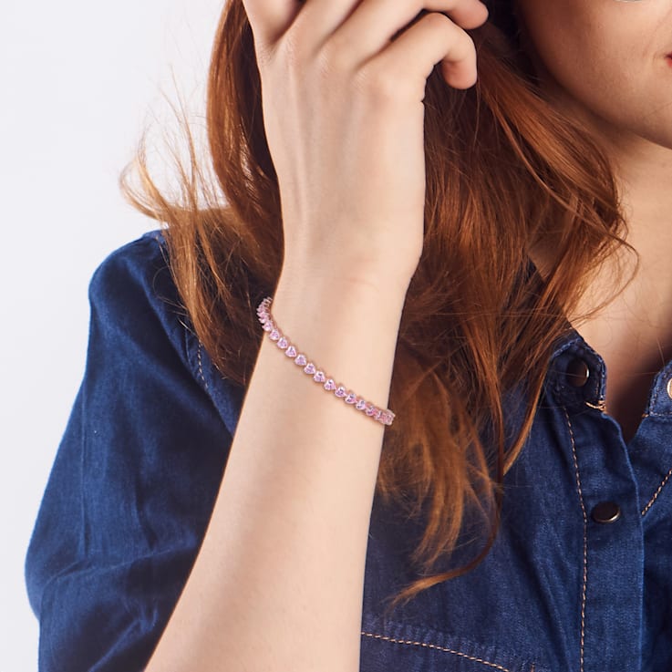13 1/2 CT TGW Created Pink Sapphire Tennis Bracelet in Rose Plated
Rhodium Over Sterling Silver