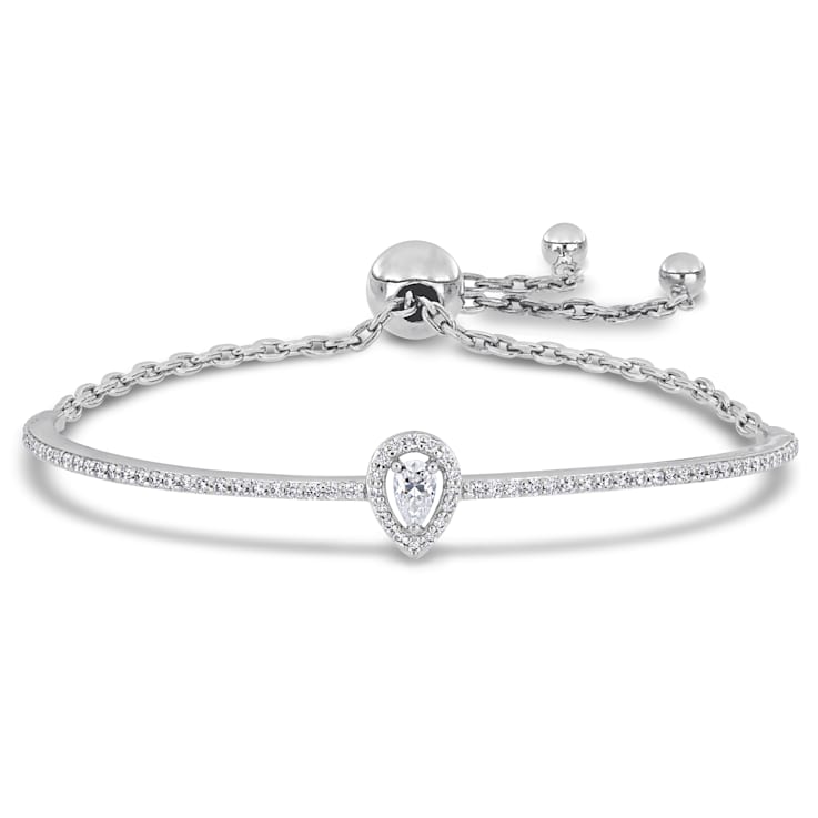 3/4 Ct DEW Created Moissanite Pear Shape Halo Adjustable Bolo Bracelet
in Sterling Silver