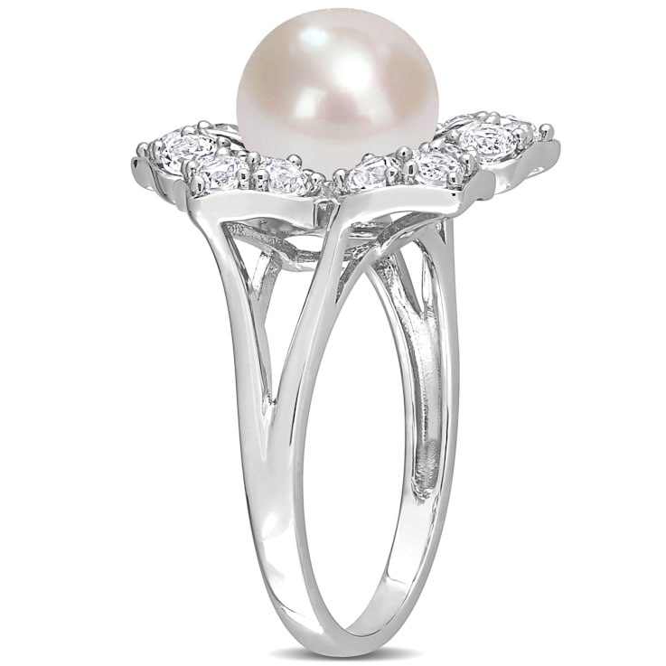 8.5-9MM Freshwater Cultured Pearl and Created White Sapphire Pearl Ring
in Sterling Silver