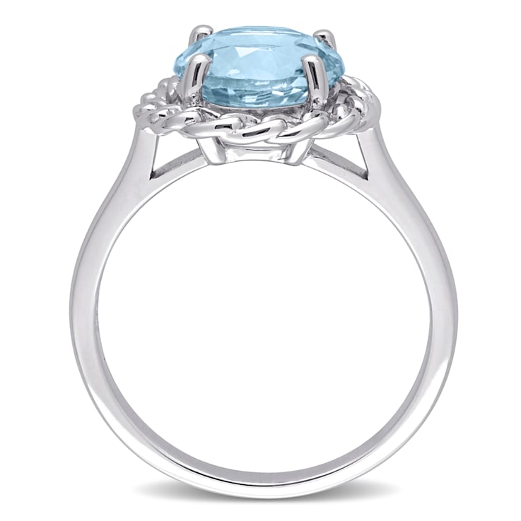 3 1/2 CT TGW Sky Blue Topaz Halo Ring in Sterling Silver