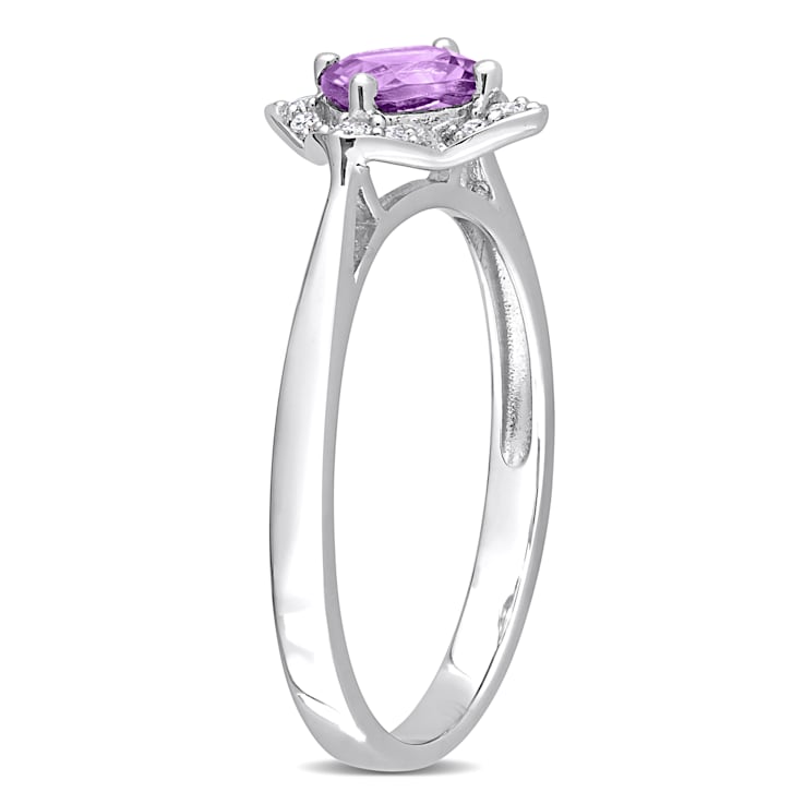 5/8 CT TGW Amethyst and 1/10 CT TW Diamond Halo Ring in Sterling Silver