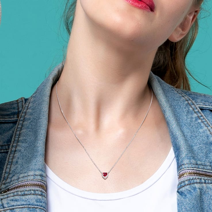 3/5 CT TGW Ruby and Diamond Accent Halo Necklace in 14K 2-Tone Gold